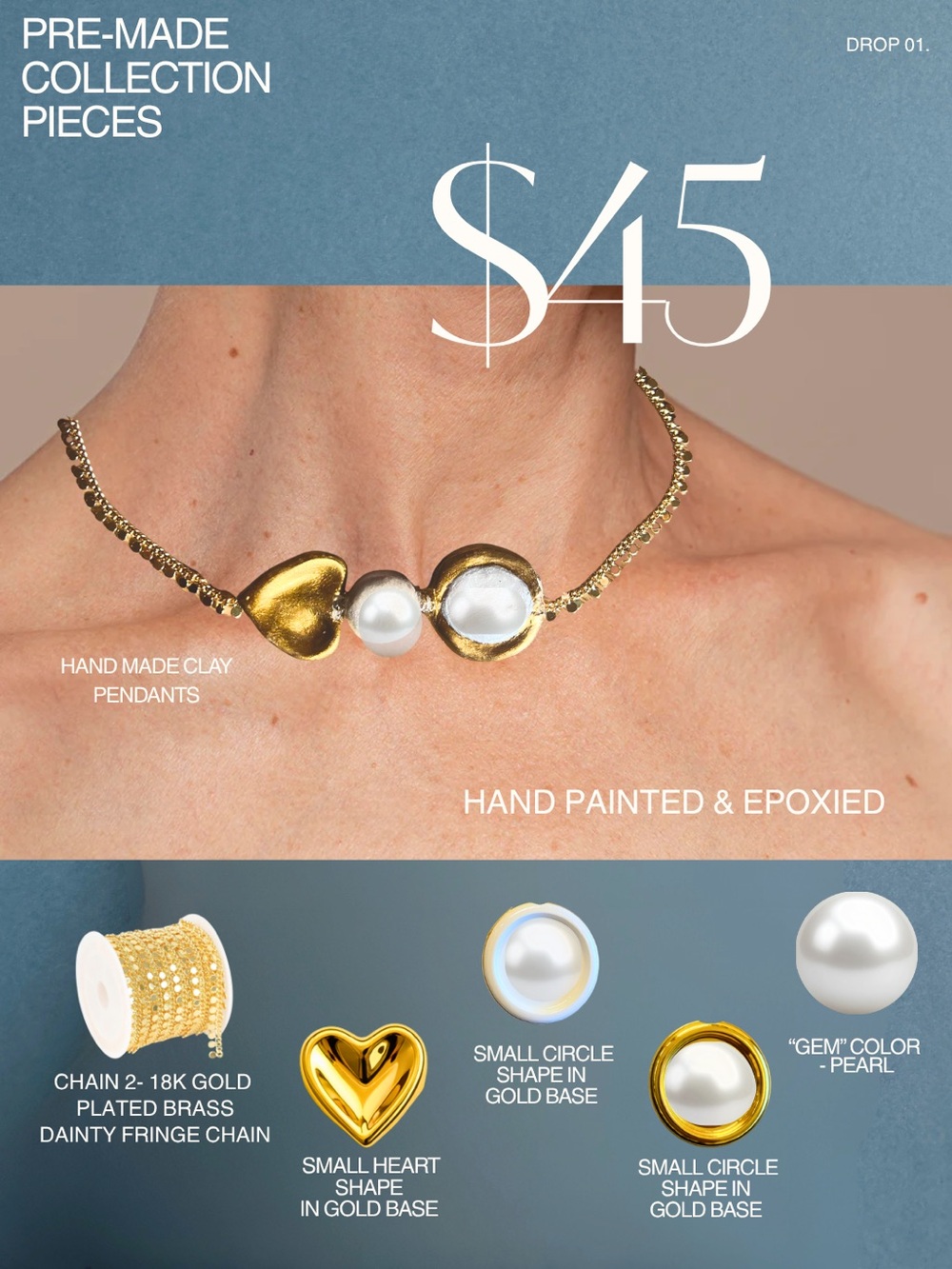 Gold Heart & Pearl Pendant Necklace - Women Jewelry